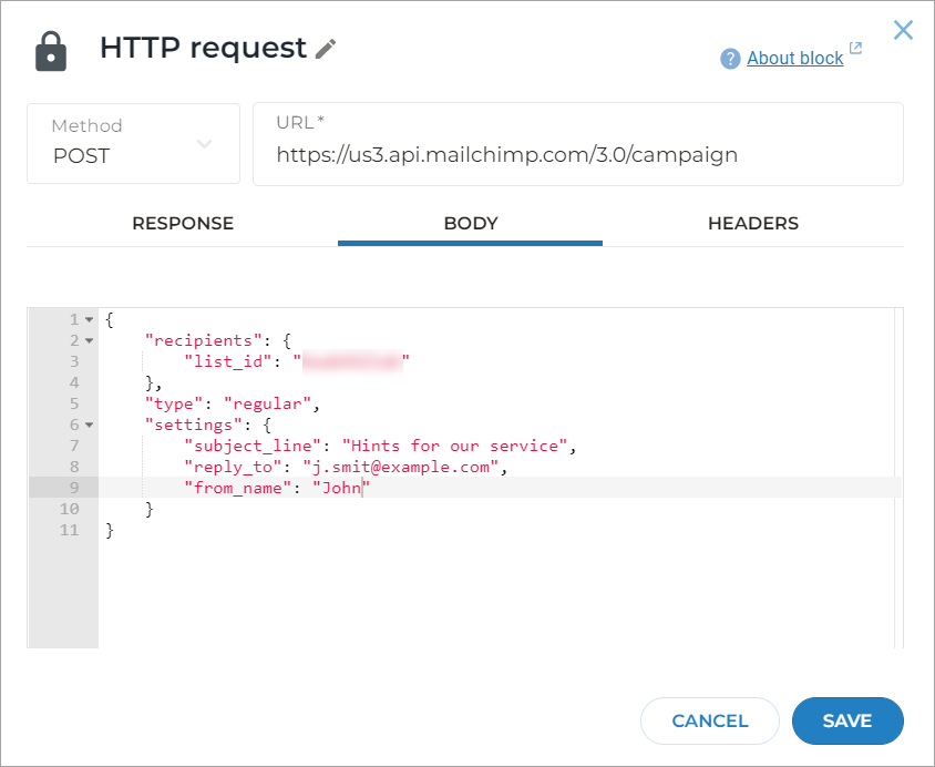 The HTTP request block