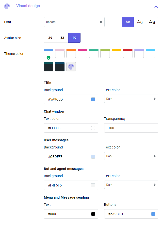 Visual interface design of the chat widget